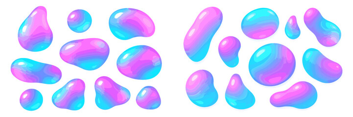 Poster - Colorful liquid shapes in shades of blue and pink create a vibrant abstract composition on a white background