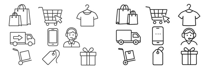 Poster - Collection of shopping-related icons illustrating retail activities and services in a modern marketplace environment