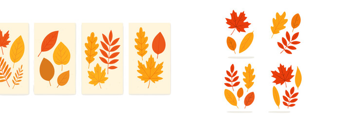 Poster - Colorful autumn leaves illustrated in a modern art style showcasing various shapes and colors for seasonal decor