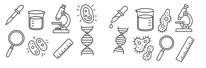 Poster - Illustration of scientific tools and microorganisms depicting research and experimentation in a laboratory setting