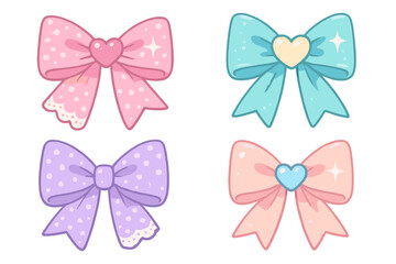 Poster - Colorful collection of decorative bows in pastel shades displayed on a light background showcasing different styles and designs