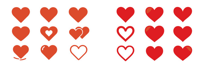 Poster - Different styles of heart shapes in various colors arranged on a grid pattern for design purposes and decoration ideas