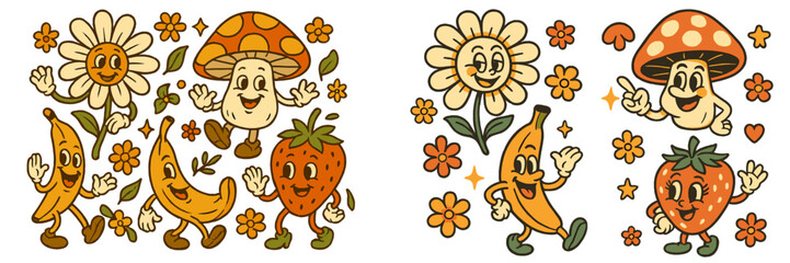 Poster - Cheerful fruit and flower characters dancing in a vibrant illustration