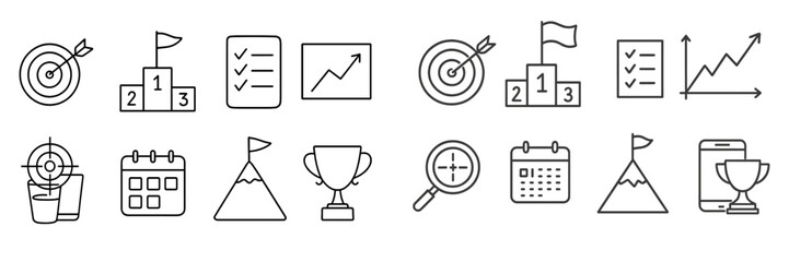 Aufkleber - Vector flat illustration depicting various goal setting and achievement icons for productivity and motivation