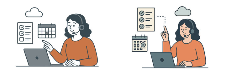 Poster - Woman working on scheduling tasks and managing lists in a modern virtual office environment