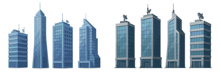 Poster - Modern city skyline illustration showcasing various architectural designs and features during daylight hours