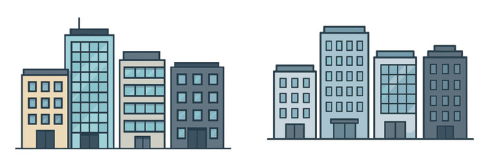Poster - City skyline illustration featuring modern buildings in a flat vector style