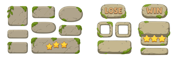 Aufkleber - Decorative stone buttons with vines for game interface and status indicators in an engaging vector flat style