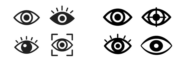 Poster - Eye symbol vector flat illustration set showcasing various styles and design elements for visual representation