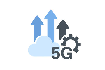 Aufkleber - Growth in connectivity through 5G technology represented by upward arrows, clouds, and gears enhancing digital infrastructure