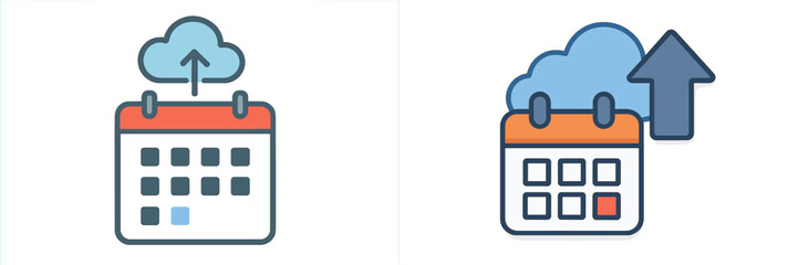 Fototapete - Cloud upload and calendar synchronization illustration for efficient time management and scheduling resources