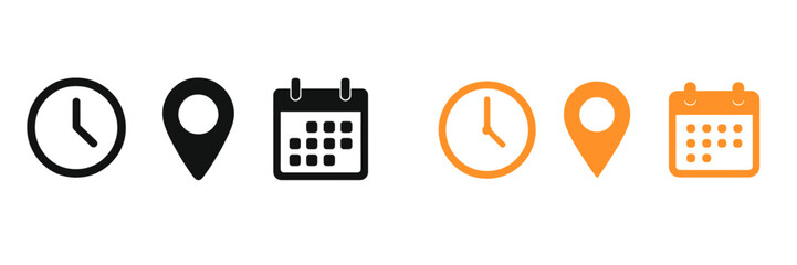 Fototapete - Clock and calendar icons in vector flat design illustrating time and location concepts for digital planning tools