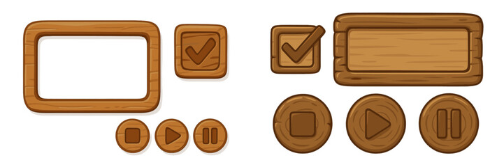 Poster - Wooden interface elements design for user interaction in a digital application or game environment