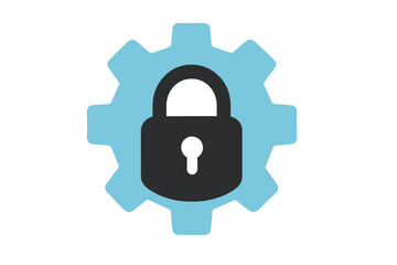 Poster - Secure lock symbol inside a gear representing protection and safety in digital technology environments