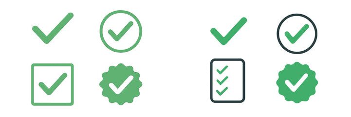 Poster - Check marks in various styles representing approval and completion in vector flat illustration