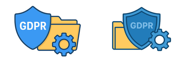 Poster - Protecting data privacy with GDPR compliance symbols and illustrated folders showcasing secure information management practices