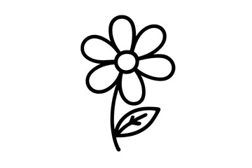 Poster - Simple vector flat illustration of a flower with rounded petals and a single leaf on a stem