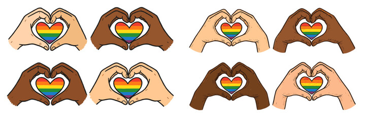 Aufkleber - Hands forming hearts with rainbow patterns symbolizing love and diversity in LGBTQ+ pride celebration