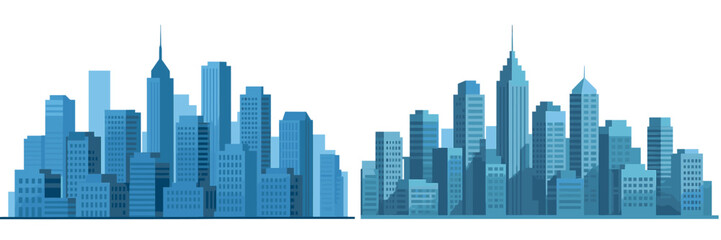 Poster - Stylized vector flat illustration of urban skyline with modern skyscrapers during daytime