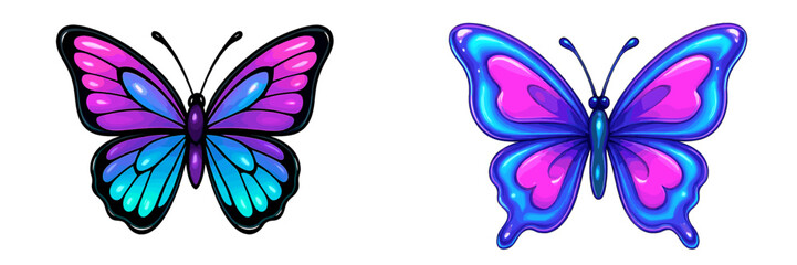 Poster - Colorful vector illustration of butterflies showcasing vivid patterns and designs in a bright aesthetic