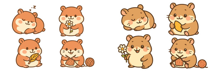 Poster - Cute hamsters engaged in various activities throughout different seasons illustrated in a charming vector flat design
