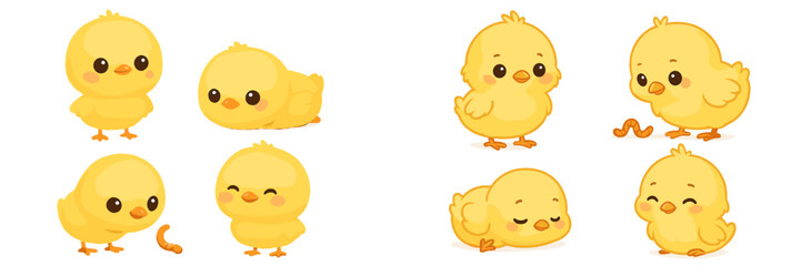 Poster - Cute yellow chicks interacting in playful activities during a sunny spring day