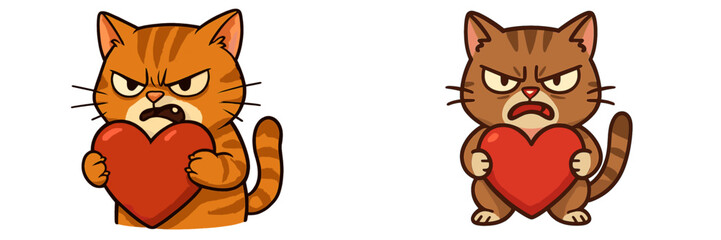 Poster - Cartoon cats expressing emotions with heart-shaped symbols during a playful moment
