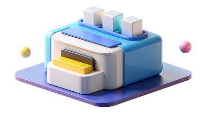 Aufkleber - Abstract 3d illustration of a modern toaster with pastel colors and geometric cubes for conceptual designs
