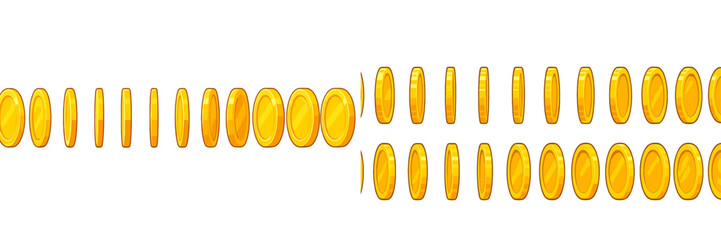 Poster - Flat vector illustration of golden coins arranged in a row on a white background
