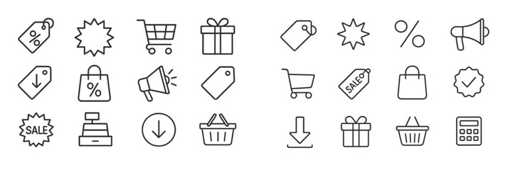 Poster - Collection of minimalistic sale and shopping icons for digital and print design applications