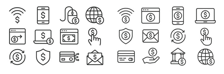 Poster - Collection of digital finance icons representing online payment and security elements in a minimalist design