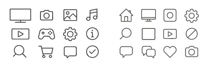 Poster - Collection of simple line icons representing various digital activities and objects for web design and applications