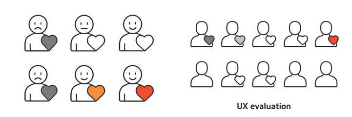 Poster - Vector flat illustration of user experience evaluation with emoticons expressing various feelings towards feedback