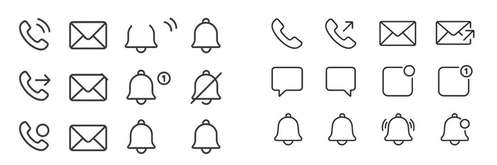 Poster - Vector flat illustrations of communication icons for notifications, messages, and alerts in a modern digital environment