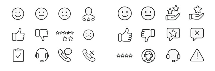 Poster - Vector flat illustration of various emoticons and feedback symbols representing customer reactions and service quality