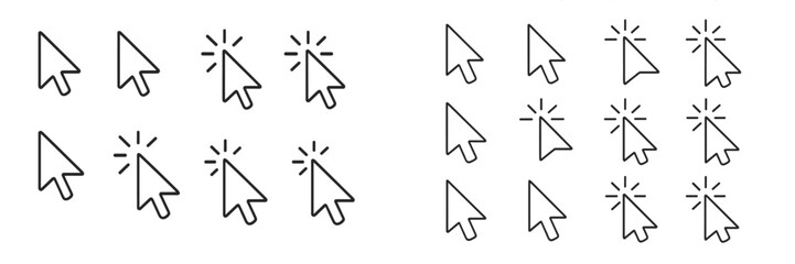 Poster - Collection of vector flat illustrations depicting various cursor icons and mouse pointer designs for digital interfaces