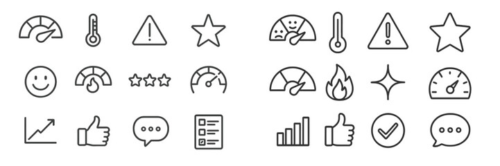 Aufkleber - Vector flat illustration showcasing various icons representing temperature, alerts, ratings, and performance indicators in a minimalist design