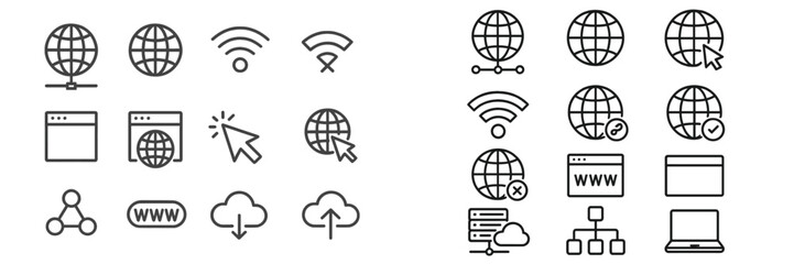 Poster - Vector flat illustration of web icons representing internet connectivity and digital interactions in a modern design style