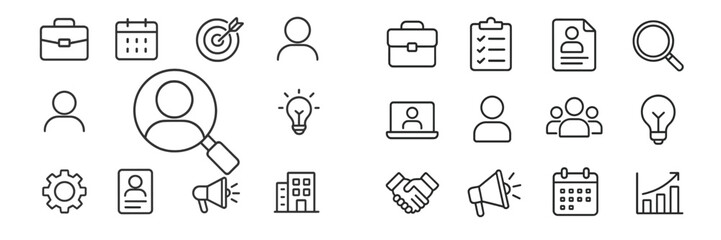 Poster - Vector flat illustration depicting business and career-related icons for online networking and professional growth activities