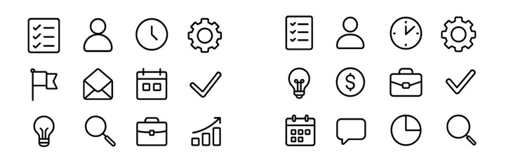 Poster - Collection of vector flat illustrations depicting various business and productivity icons for organizational use