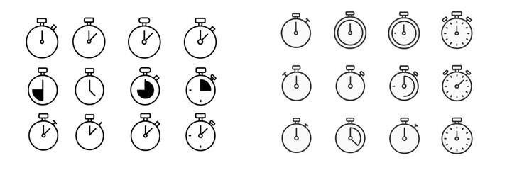 Aufkleber - Vector flat illustration of various stopwatch designs demonstrating different timings and styles