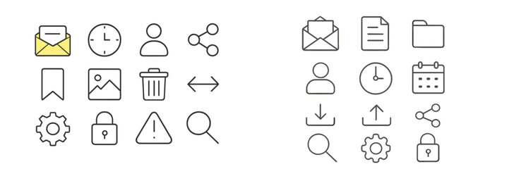 Poster - Flat vector illustration featuring various icons related to communication, organization, and security designed for digital use