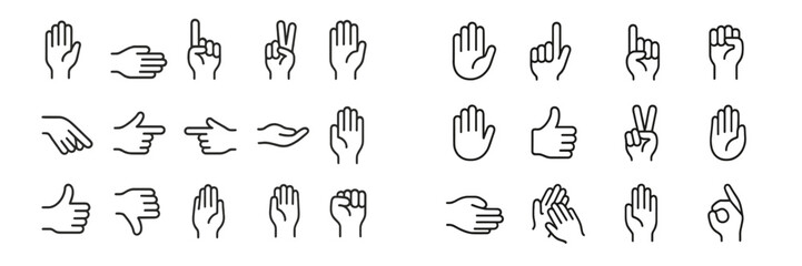 Poster - Collection of flat vector hand gestures showcasing various expressions and activities for communication
