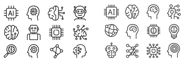 Poster - Vector flat illustration of artificial intelligence and technology icons depicting various concepts related to AI