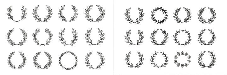 Poster - Decorative vector illustration of various leaf wreath designs suitable for crafts or decorative projects