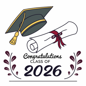Cap and diploma combination with modern congratulations text for class of 2026 graduation template & SVG 