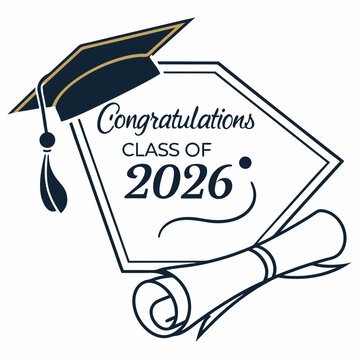 Cap and diploma combination with modern congratulations text for class of 2026 graduation template & SVG 