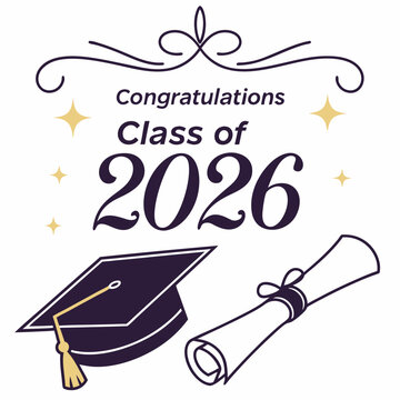 Cap and diploma combination with modern congratulations text for class of 2026 graduation template & SVG 