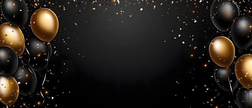 Black and gold balloons with confetti.