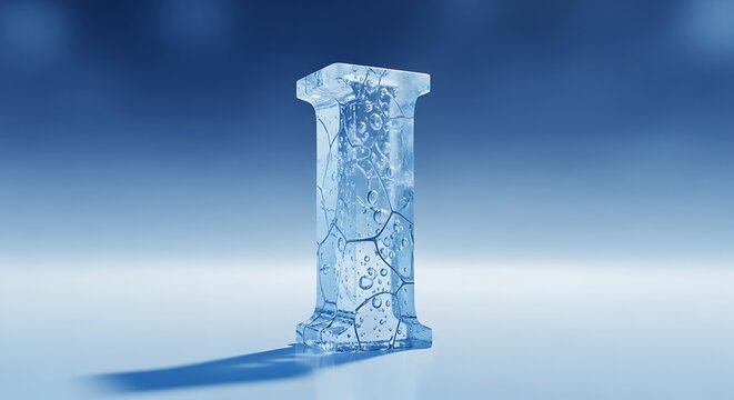 Frozen Ice Letter I Abstract 3D Render of Crystallized Water